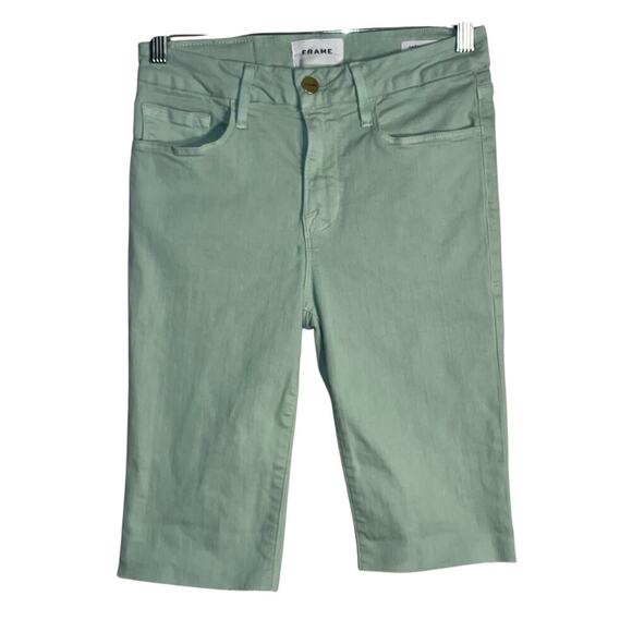 FRAME Le Crop Mini Boot Aloe Green Bermuda Shorts Size 26 - Altered Denim - Picture 1 of 8